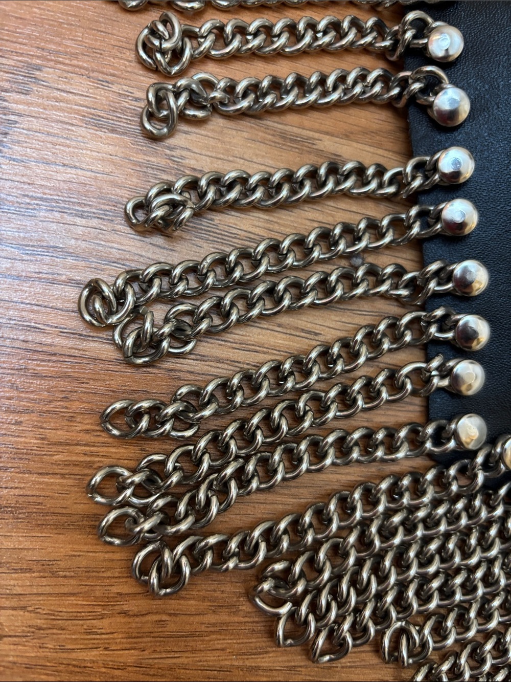 Studded Black Faux Leather Fringe Collar Necklace with Silver Chains - Picture 10 of 10